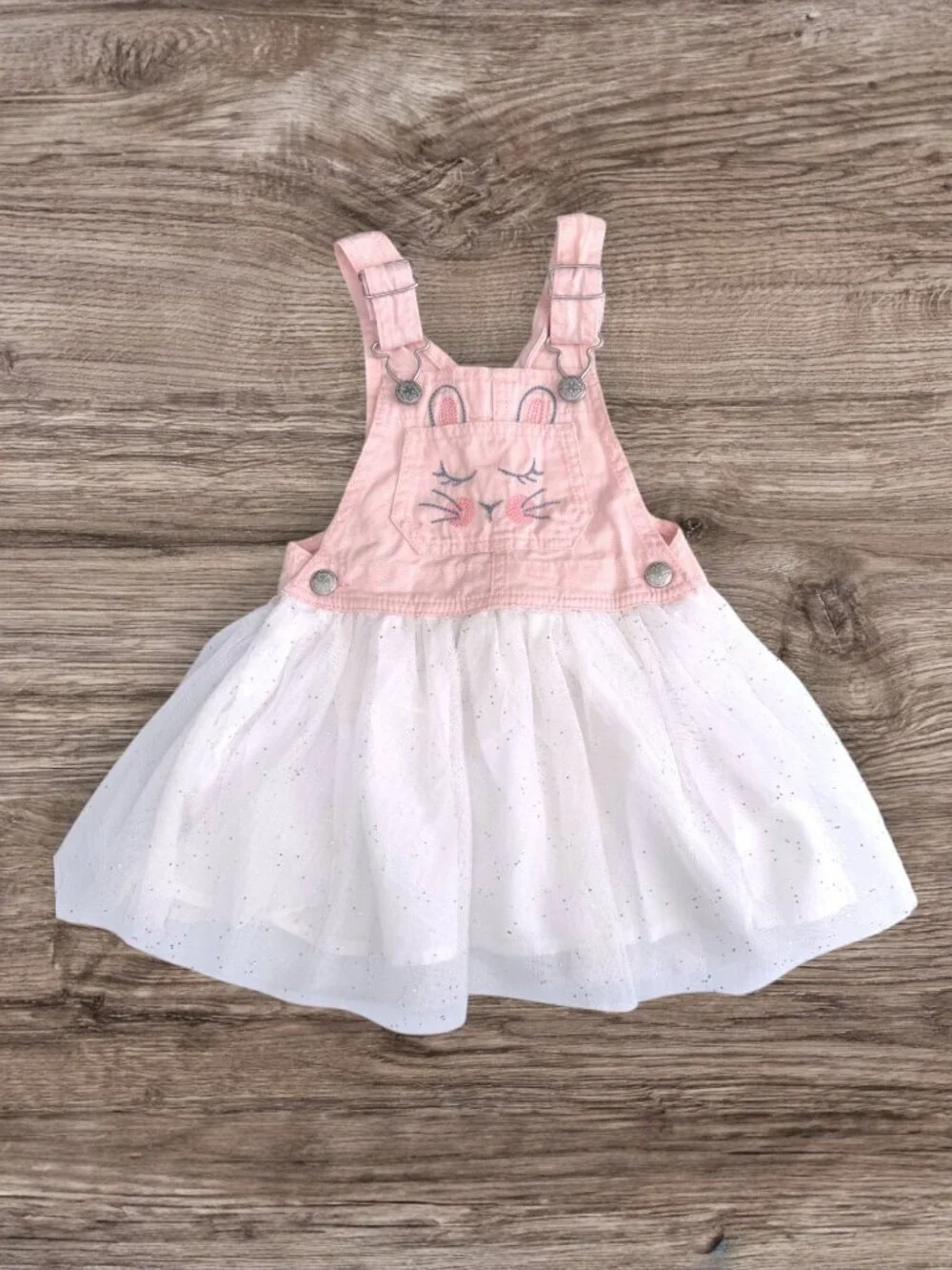 OshKosh B’gosh Pink Bunny Overall Jumper Dress Tulle Skirt Easter Overall 2T